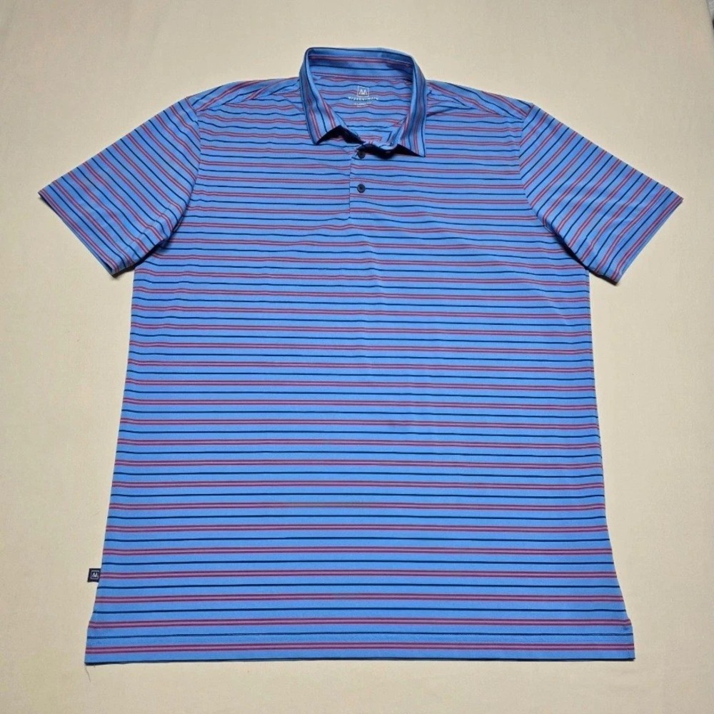 Mizzen+Main Men XL Trim Fit Striped Performance Polo Shirt Blue Stretch Regular
